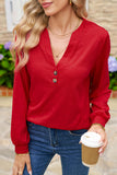 Button-Up V-Neck Long Sleeve Top- 3 Colors