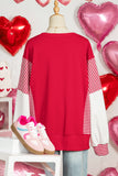 Red Sequin Hearts Striped Color Block Patchwork Drop Shoulder Crew Neck Sweatshirt 2