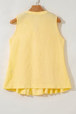 Butter Yellow Waffle Textured Tie Front Notched Neck Pleated Sleeveless Blouse