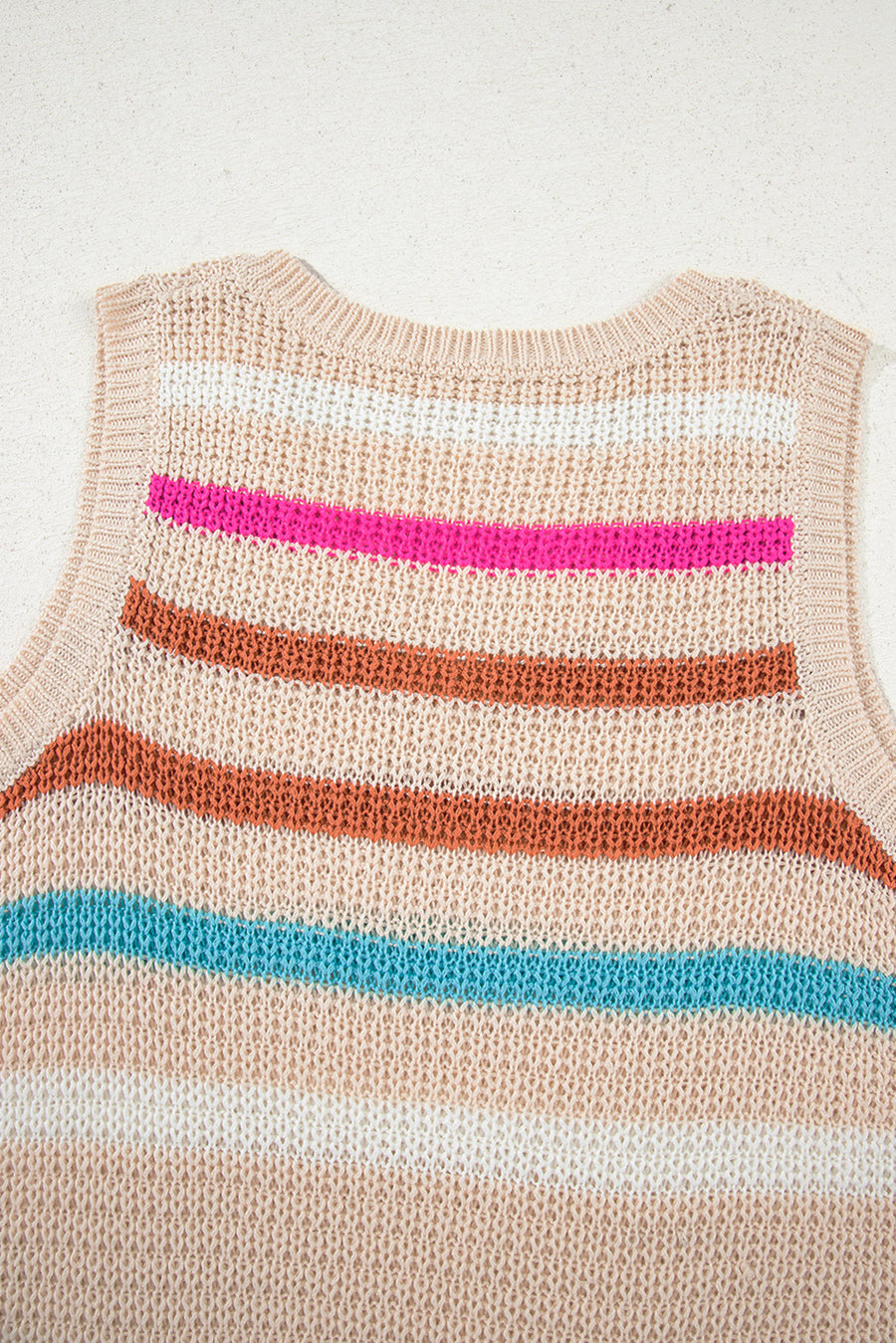 Khaki Striped V-Neck Textured Knit Vest