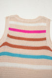 Khaki Striped V-Neck Textured Knit Vest