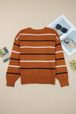 Striped Ribbed Edge Drop Shoulder Sweater- 2 Colors