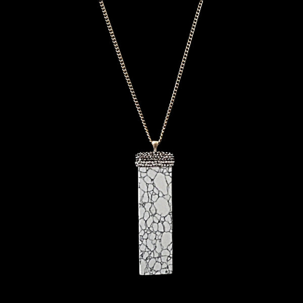 Gold Tone Natural Pendant Necklace with Accent Stones - White Howlite