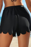 Black Scallop Trim Drawstring Beach Shorts
