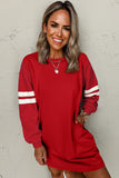 Varsity Striped Long Sleeve Loose Mini Dress with Pockets- 5 Colors