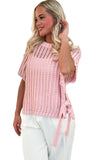 Side Tie Crochet Knit Short Sleeve Sweater- 2 Colors