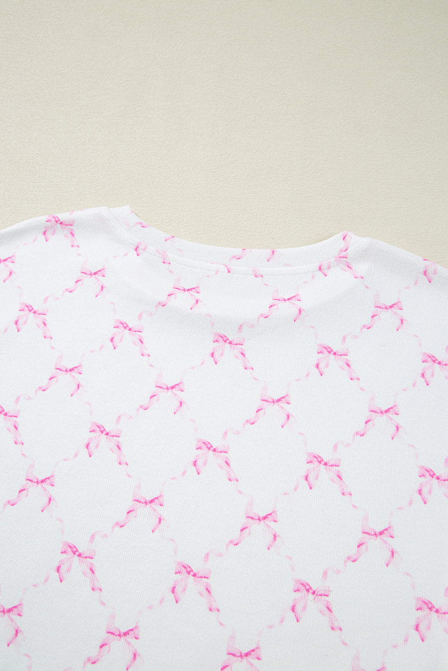 Pink Bow Print Lettuce Trim Short Sleeve Top and Shorts Pajama Set