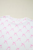 Pink Bow Print Lettuce Trim Short Sleeve Top and Shorts Pajama Set