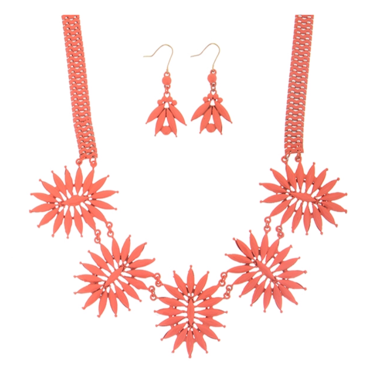 Floral Coated Necklace Set- Peach