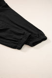 Black Shirred High-Waist V-Neck Sleeveless Jumpsuit