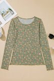 Floral Print Mesh Slim Fit Long Sleeve Blouse- 2 Colors