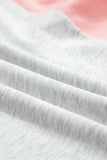 Light Grey & Pink Color Block Raw Hem Pullover Sweatshirt and Shorts Set