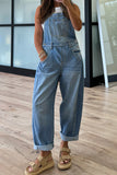 Medium Blue Straight Leg Denim Overalls