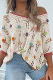 Ivory Floral Crochet Contrast Trim Knit Sweater