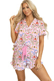 Pink Nutcracker Print Short Sleeve Button-Up Shirt and Shorts Pajamas