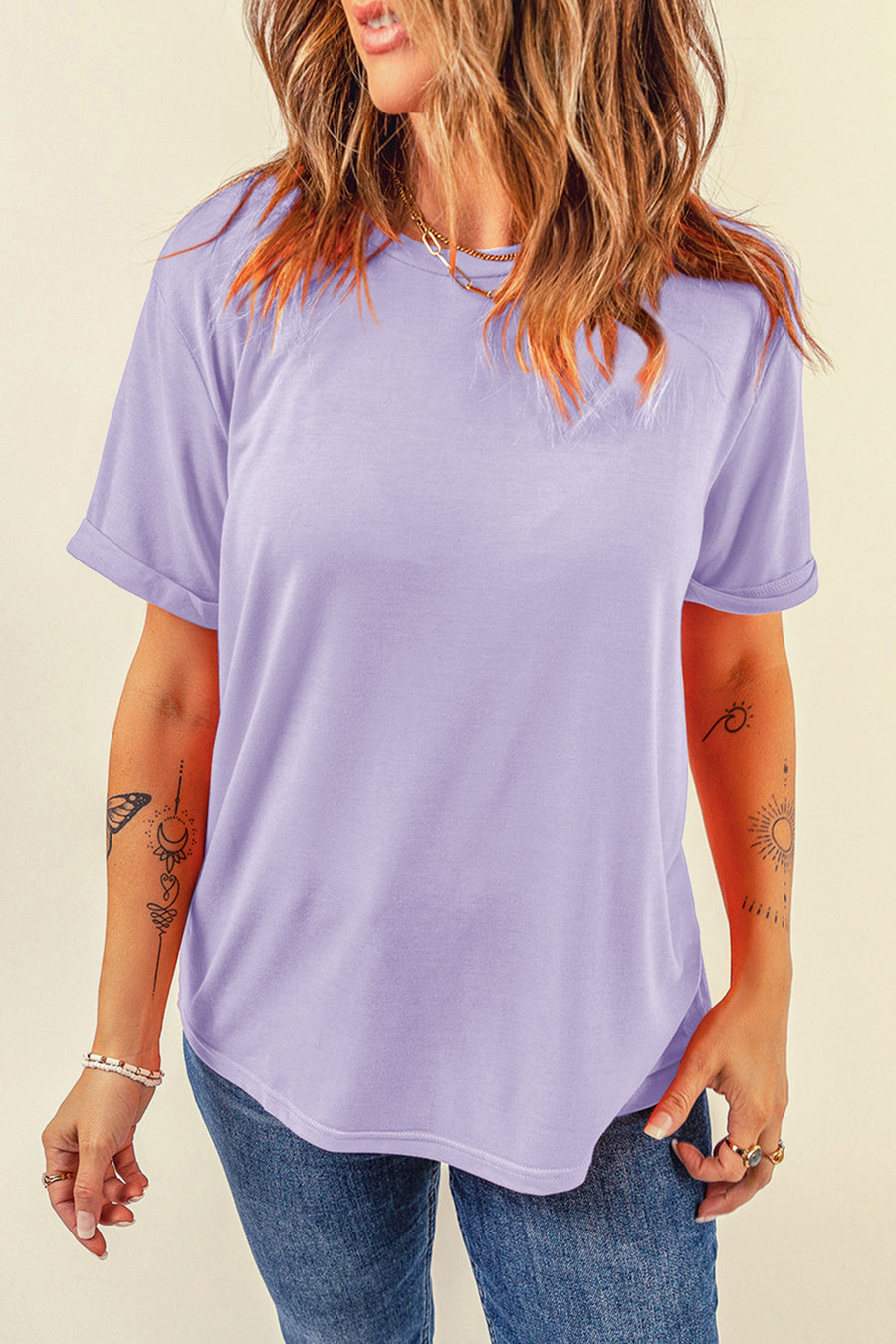 Basic Crew Neck Rolled Sleeve T-Shirt- 12 Colors