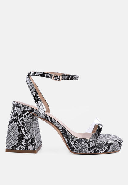 Such Flirt Snake Print Triangular Block Heel Sandals- 3 Colors