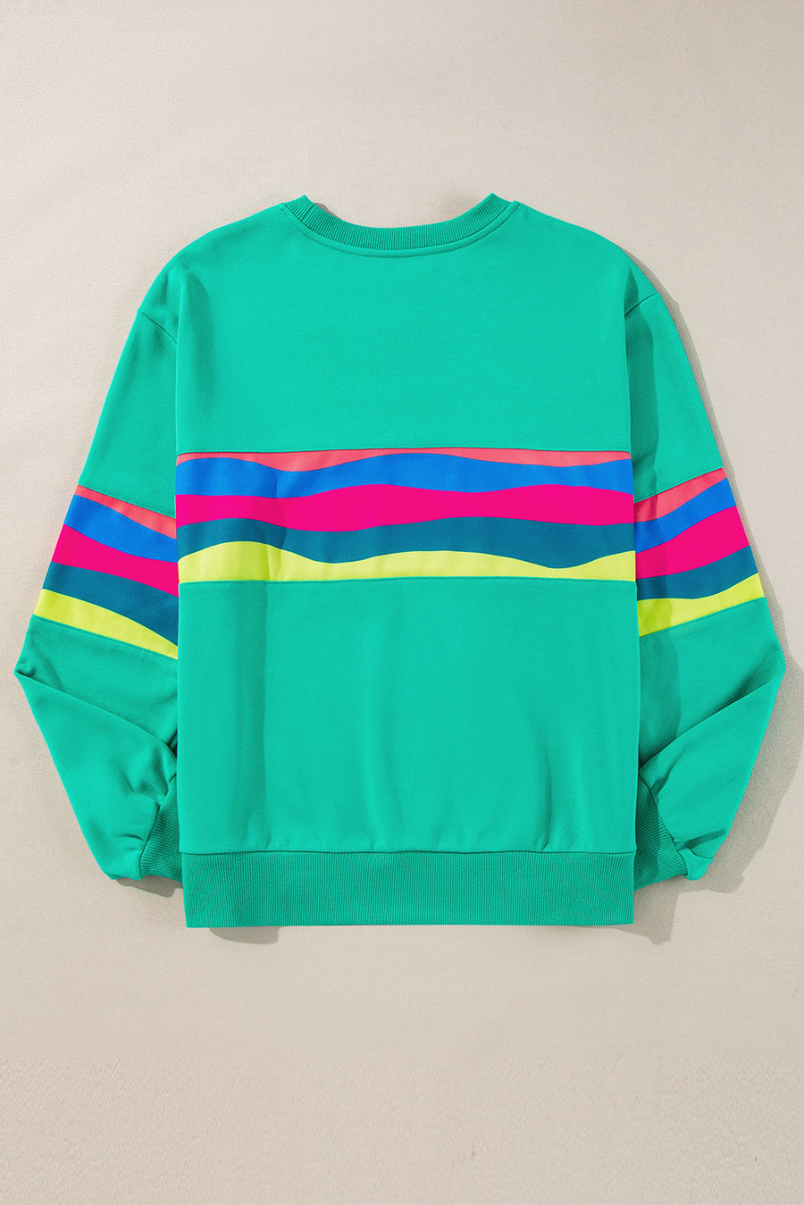 Green Multicolored Wavy Striped Crew Neck Long Sleeve Top- 2 Colors