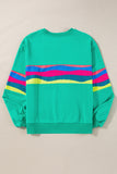 Green Multicolored Wavy Striped Crew Neck Long Sleeve Top- 2 Colors