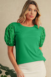 Pearl Beaded Puff Sleeve Ribbed Top- 2 Colors