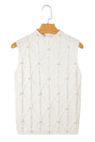 White Pearl High Neck Textured Knit Sweater Vest