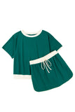 Plus Size Contrast Trim T-Shirt and Skort Two Piece Set- 3 Colors