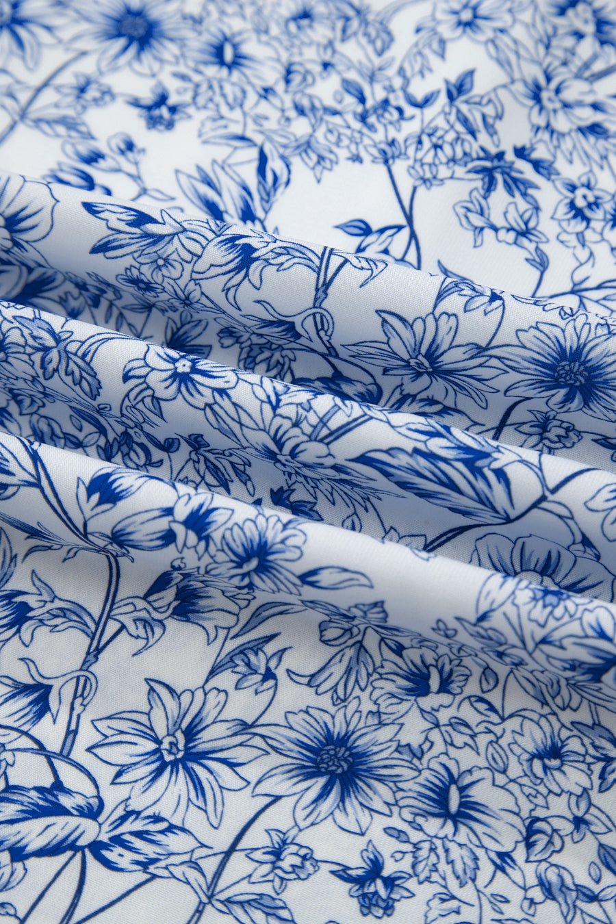 Sky Blue Floral Print Knot Straps High Waist Flared Maxi Dress