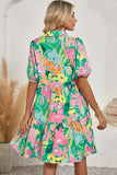 Floral Puff Sleeve Collared Button-Up Babydoll Mini Dress- 2 Colors