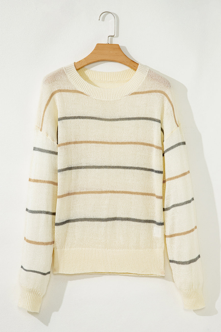 Striped Ribbed Edge Drop Shoulder Sweater- 2 Colors