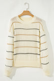 Striped Ribbed Edge Drop Shoulder Sweater- 2 Colors