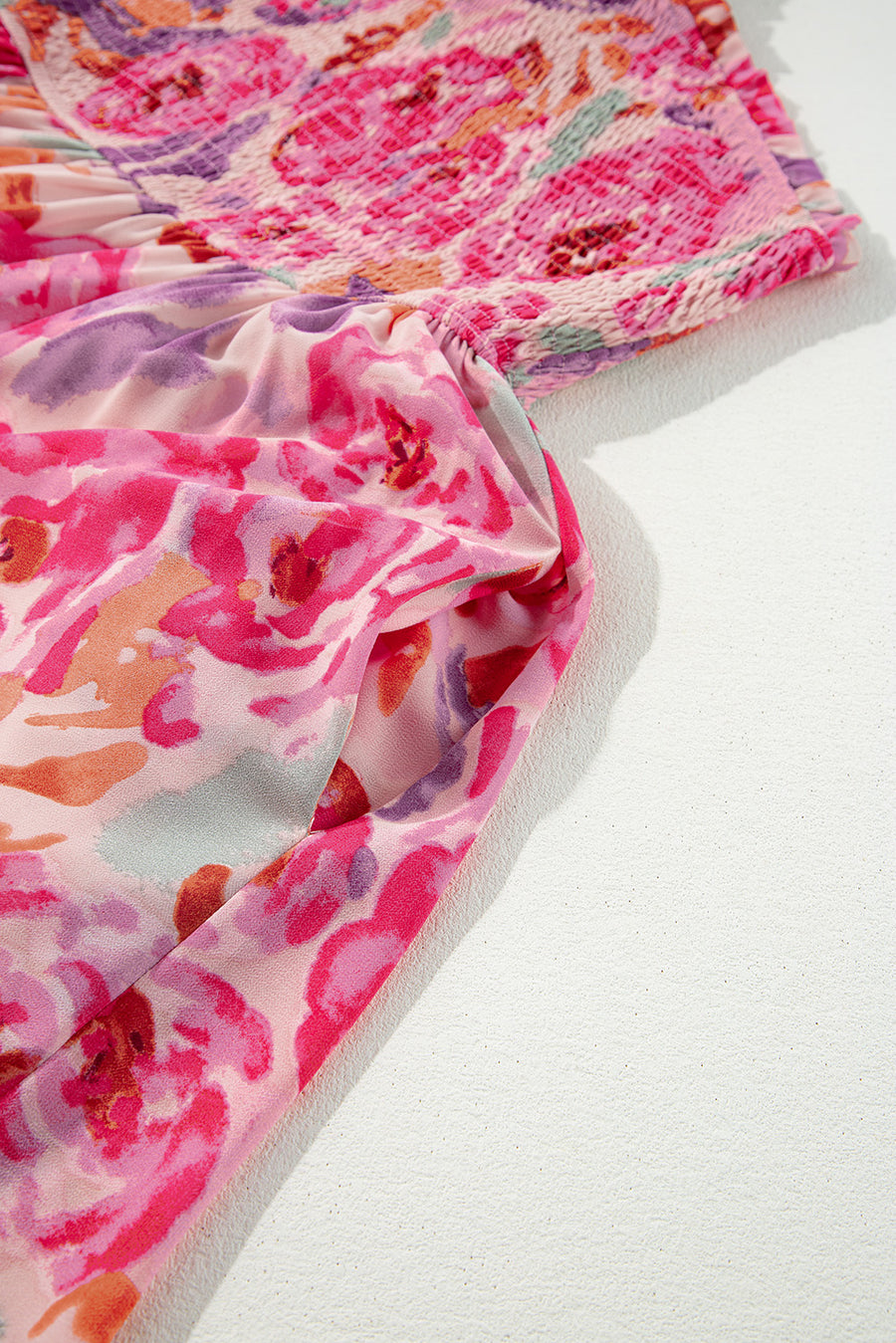 Pink Floral Print Shirred One Shoulder Maxi Dress