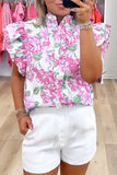Floral Ruffle Sleeve Frilly Button-Up Blouse- 2 Colors