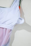 Color Block Padded Square Neck One-Piece Swimsuit B