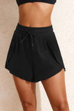 Black High-Waist Drawstring Hidden Pocket Swim Shorts