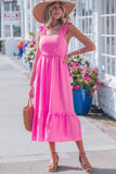 Solid Color Ruffle Trim High Waist Sleeveless Maxi Dress A- 2 Colors
