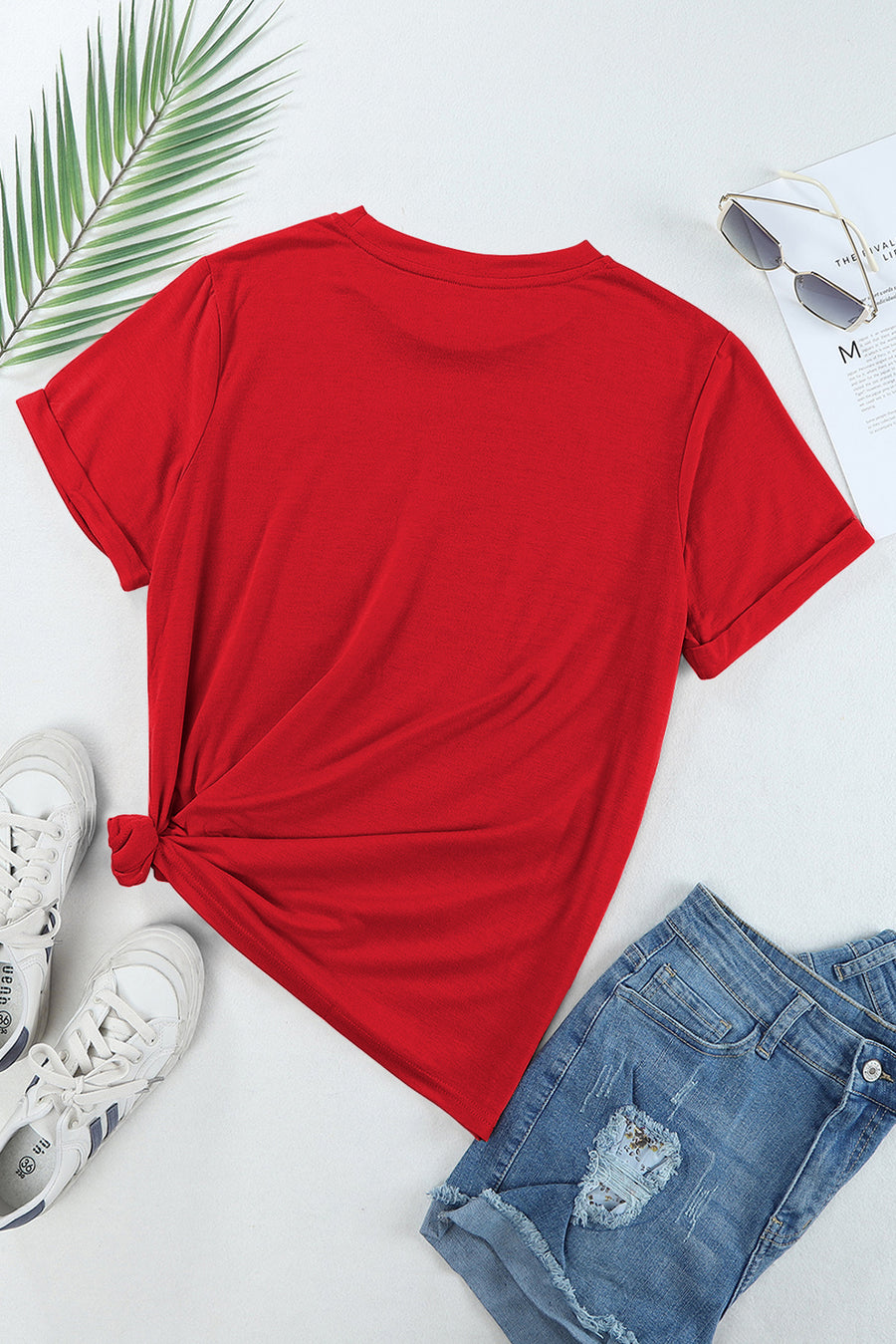 Basic Crew Neck Rolled Sleeve T-Shirt- 12 Colors