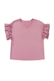 Toadstool Satin Ruffle Sleeve V-Neck Blouse