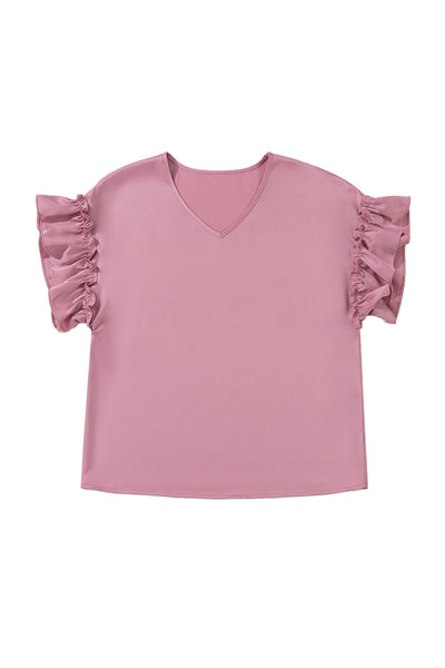 Toadstool Satin Ruffle Sleeve V Neck Blouse