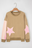 Star Patch Exposed Seam Uneven Hem Sweatshirt- 2 Colors