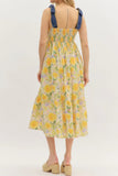 *Backorder* Floral Print Denim Straps High Waist Maxi Dress