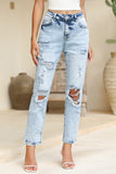 Light Wash Frayed Slim Fit High-Waist Jeans