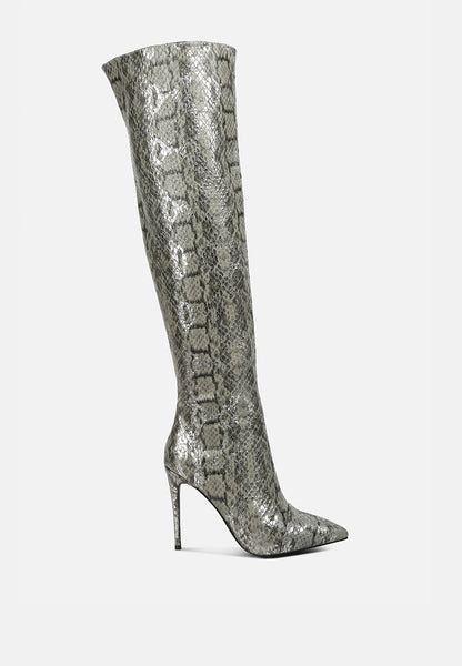 Catalina Snake Print Stiletto Knee Boots- 3 Colors