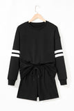 Varsity Striped Sleeve Drop Shoulder Sweatshirt and Shorts Set- 5 Colors