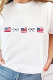 White Embroidered American Flags and Bows Short Sleeve T-Shirt