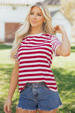 Red and White Striped Crew Neck T-Shirt