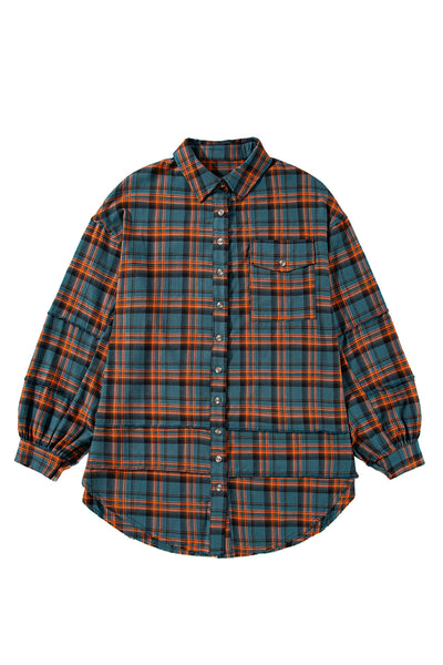 Green Plaid Long Sleeve Collar Shirt Shacket