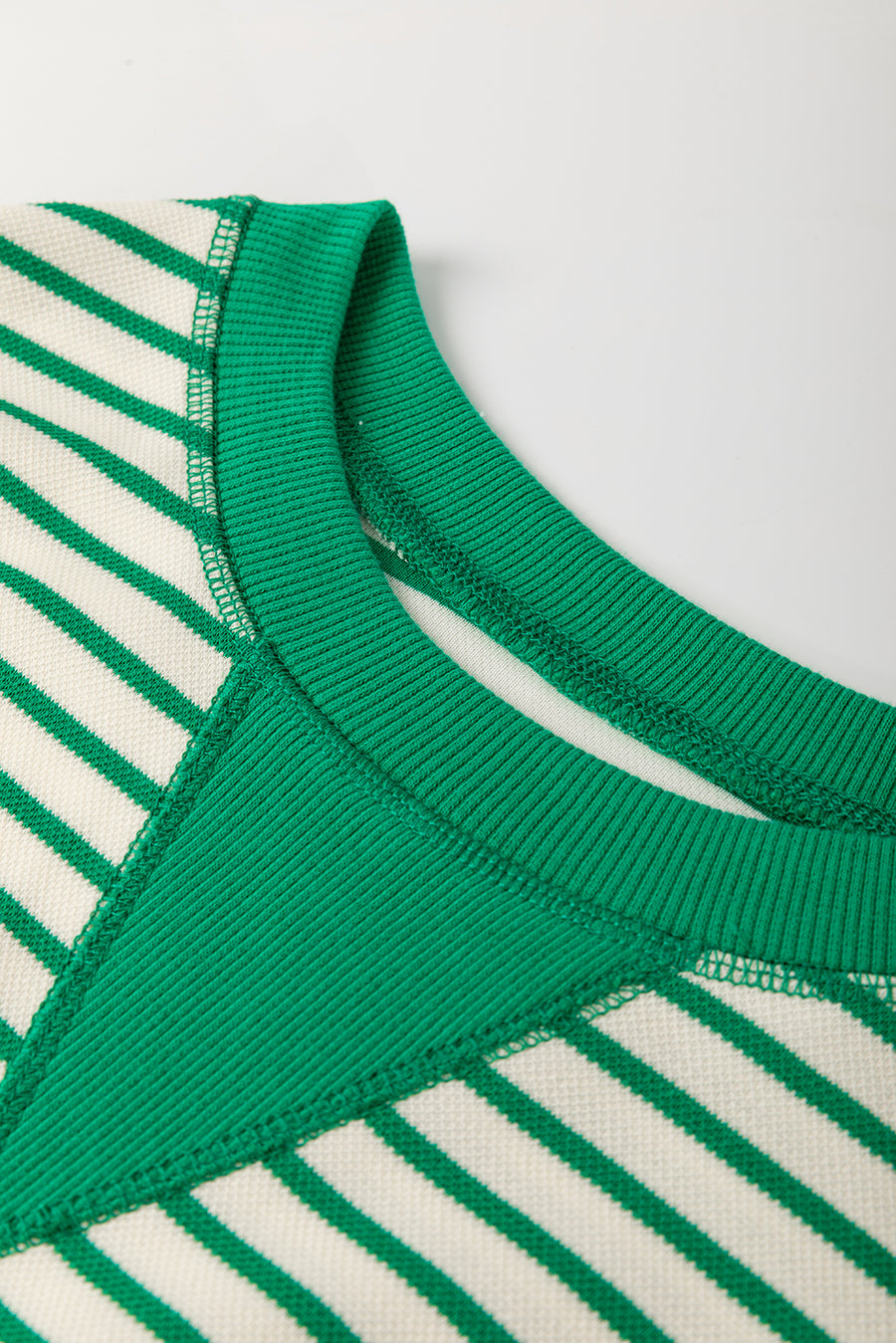 Green Striped Contrast Trim Long Sleeve Shirt