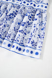 Blue Multi Floral Print Square Neck Bubble Sleeve High Waist Maxi Dress
