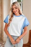 Color Block Exposed Seam Patchwork Crew Neck T-Shirt- 2 Colors