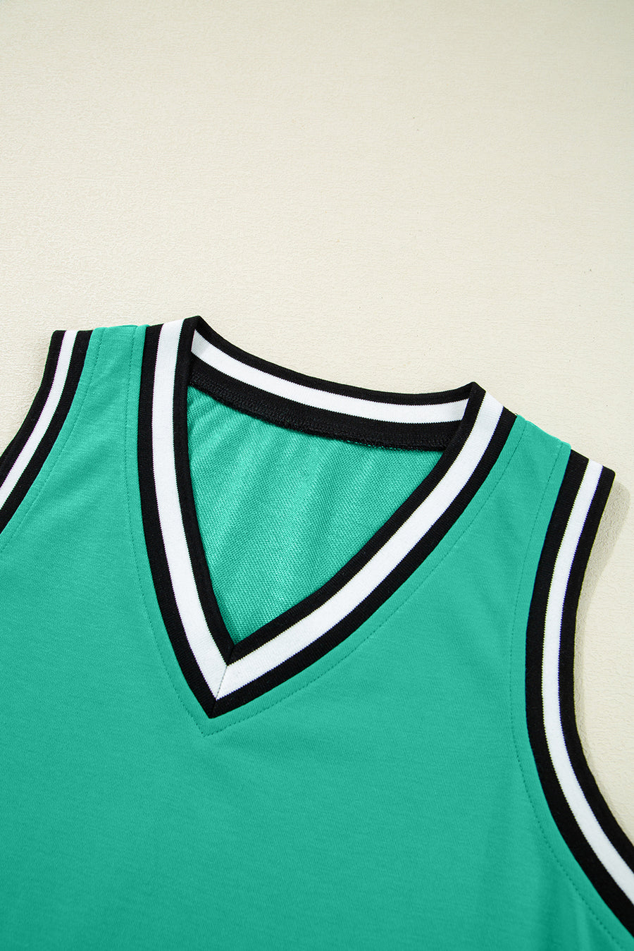 Green Contrast Trim V-Neck Sleeveless Mini Dress